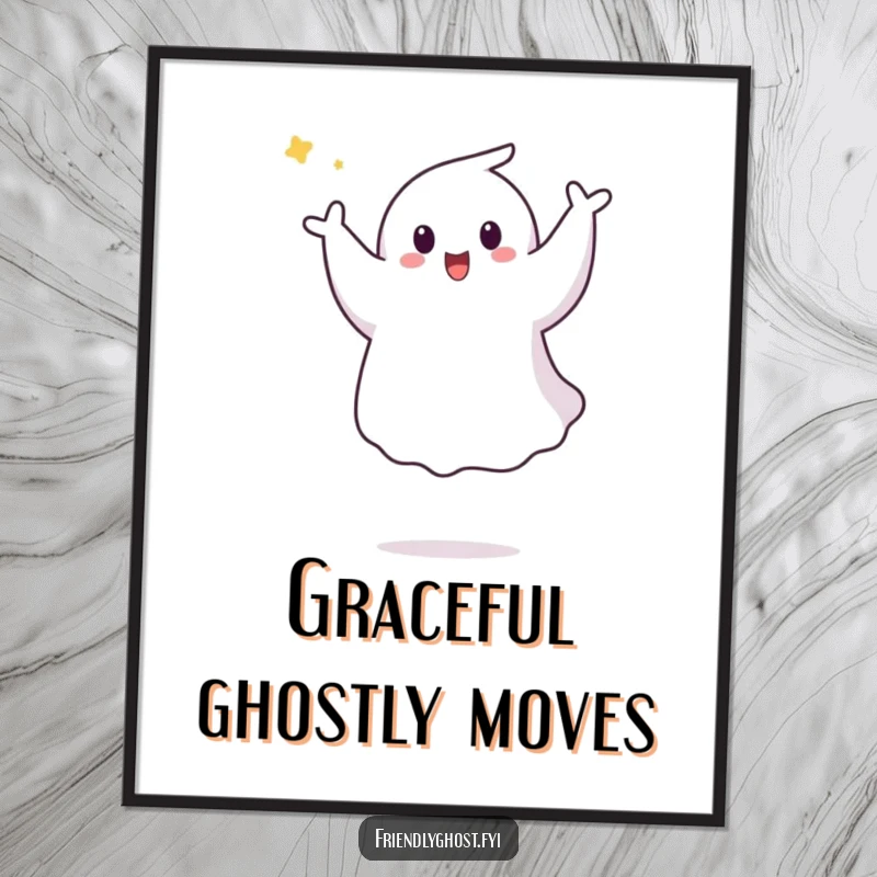 Funny Ghost Pirouette Poster: A ghost joyfully executes a playful aerial pirouette, capturing dynamic movement and pure, unadulterated fun.