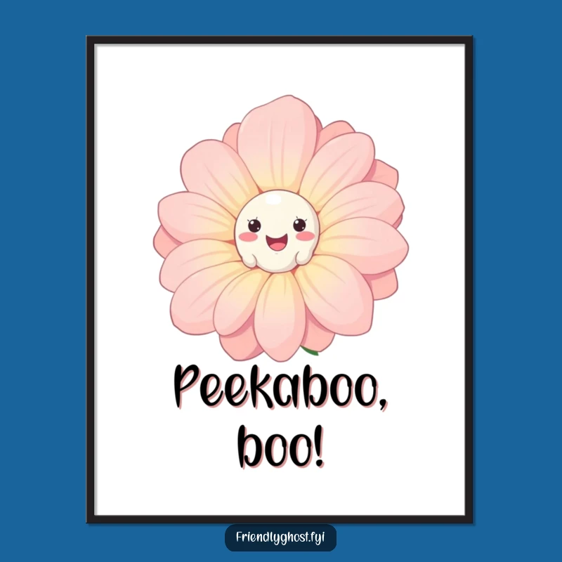 Funny Ghost Flower Poster: Whimsical Spooky Peek Art for Humorous Wall Decor