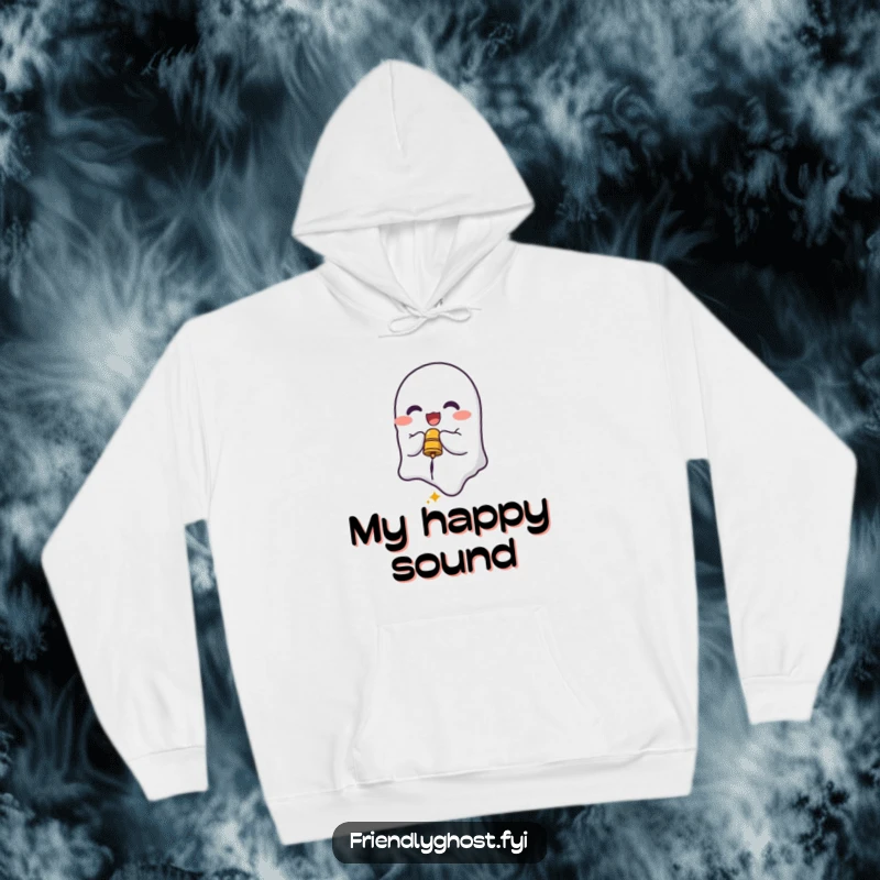 Funny Ghost Bell Ringer Hoodie: Delighted spirit ringing a small bell, offering cozy and humorous comfort.