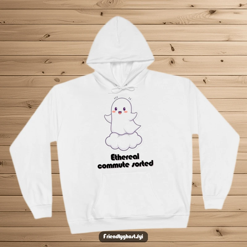 Funny Ghost Cloud Rider Hoodie: Cheerful spirit riding a tiny cloud, offering cozy and humorous comfort.