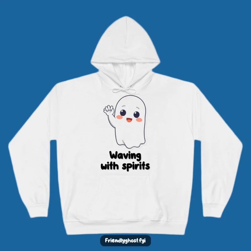 Funny Friendly Ghost Hoodie: Cheerful Spectral Wave - Cozy Spooky Gift