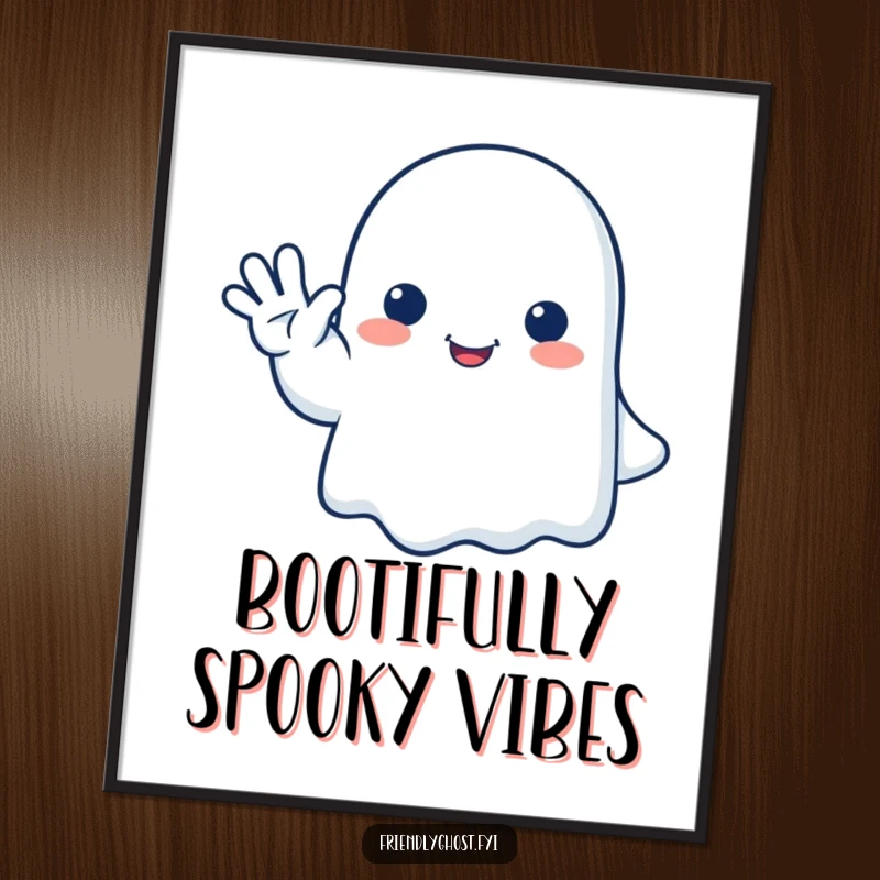 Funny Free Printable Wall Art: A cute, happy ghost offering a gentle and friendly wave goodbye, adding charm to walls.