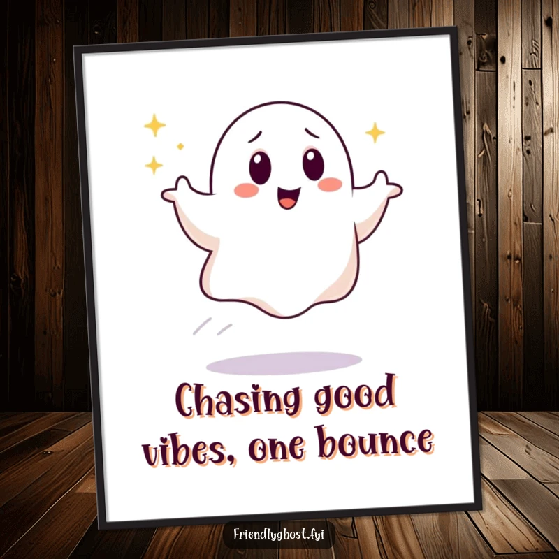 Funny Free Printable Wall Art: A giggling ghost bouncing with a sparkling trail, bringing joy to any room.