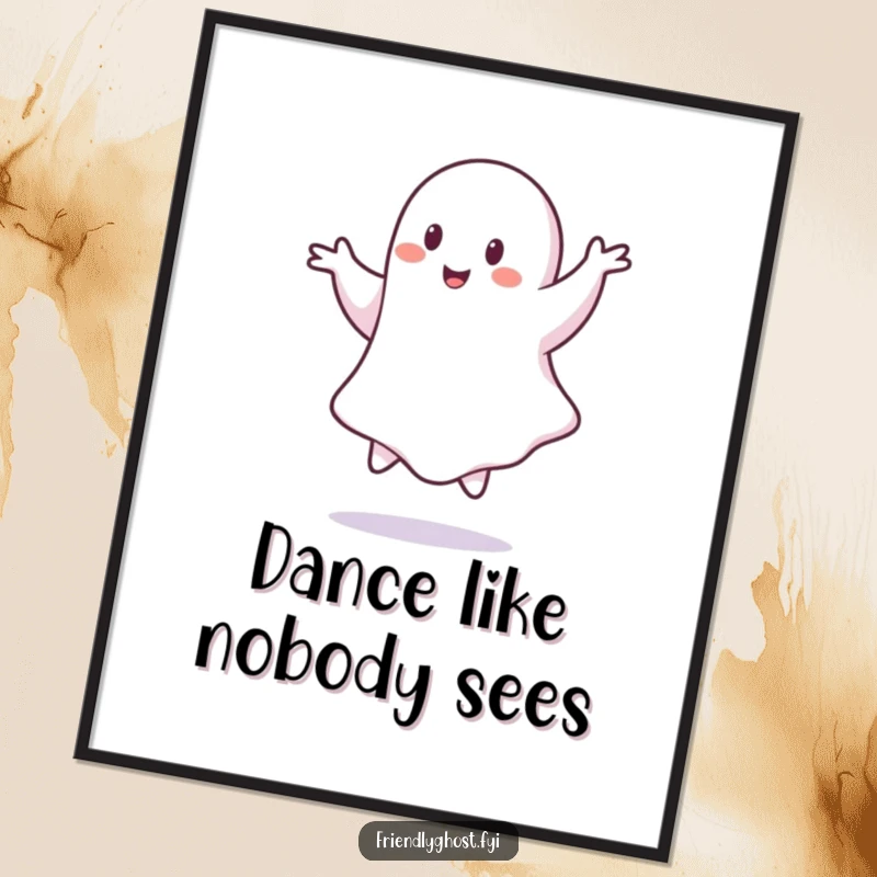 Funny Free Printable Wall Art: A playful ghost captured mid-pirouette, creating a humorous and energetic downloadable art piece.