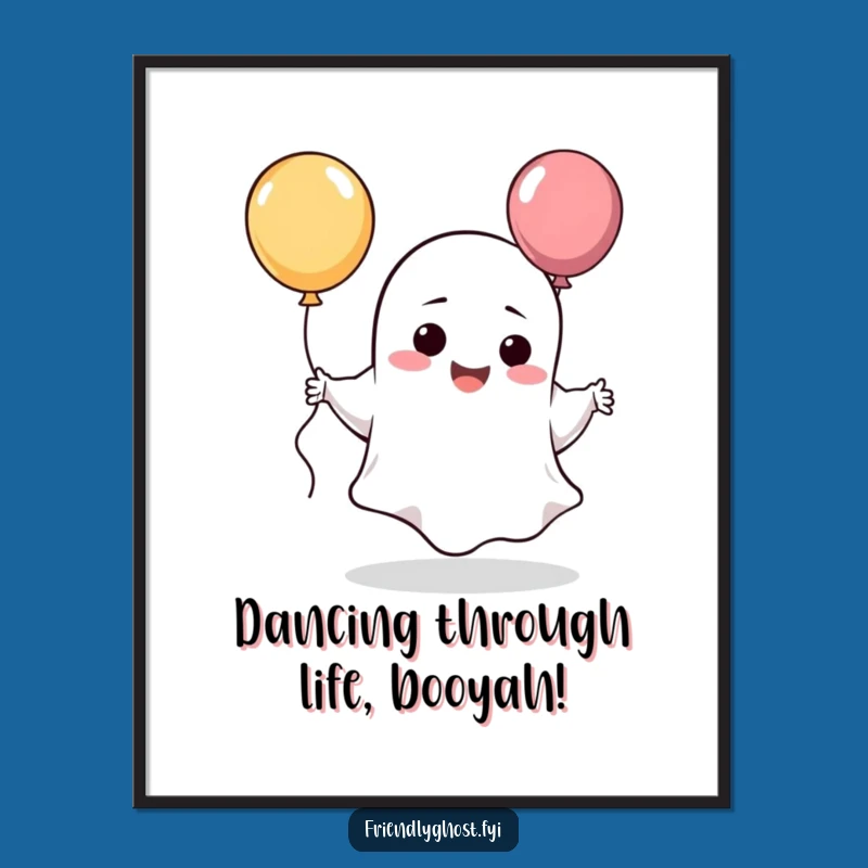 Funny Free Printable Wall Art: Ghost Balloon Dance - Goofy Downloadable Decor Gift