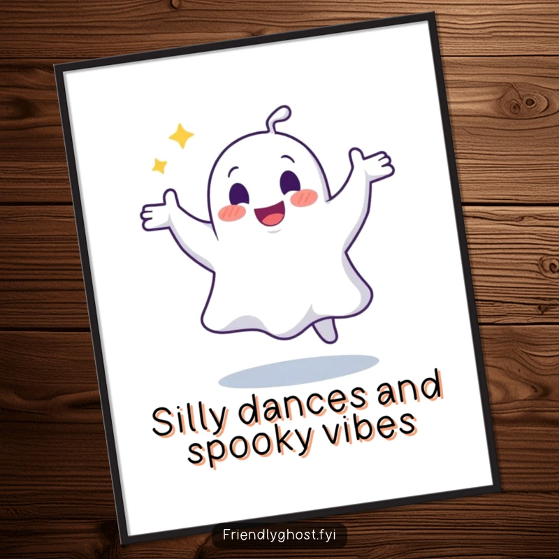 Funny Free Printable wall art of a joyful ghost performing a hilariously silly and wobbly dance routine.