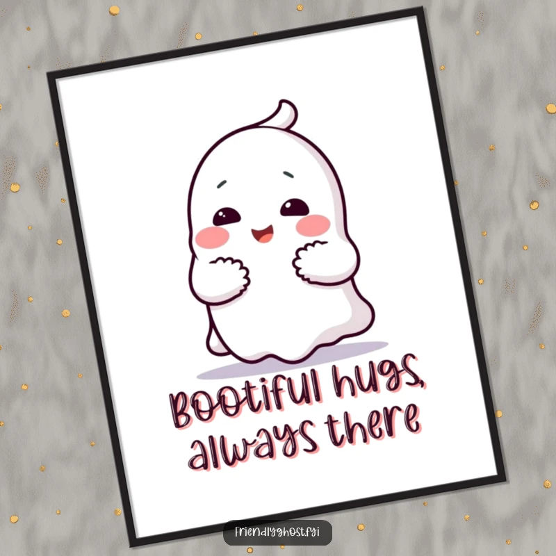 Funny Free Printable Wall Art: A cheerful ghost character embracing the viewer with its comforting, spectral arms.
