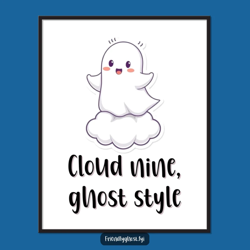 Free Printable Wall Art: Cheerful Ghost on Cloud - Whimsical Decor