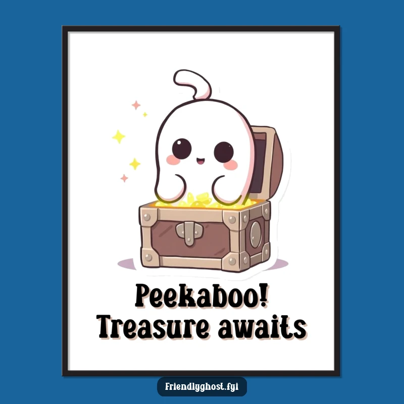 Funny Free Printable Wall Art: Ghost Peeking at Treasure, Whimsical Decor!