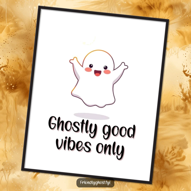 Funny Free Printable Wall Art: An energetic ghost performing a cartwheel within a warm sunbeam.