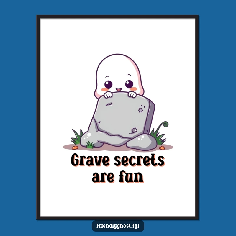 Free Printable Wall Art: Cute Ghost Peeking Tombstone Funny Halloween Downloadable Art