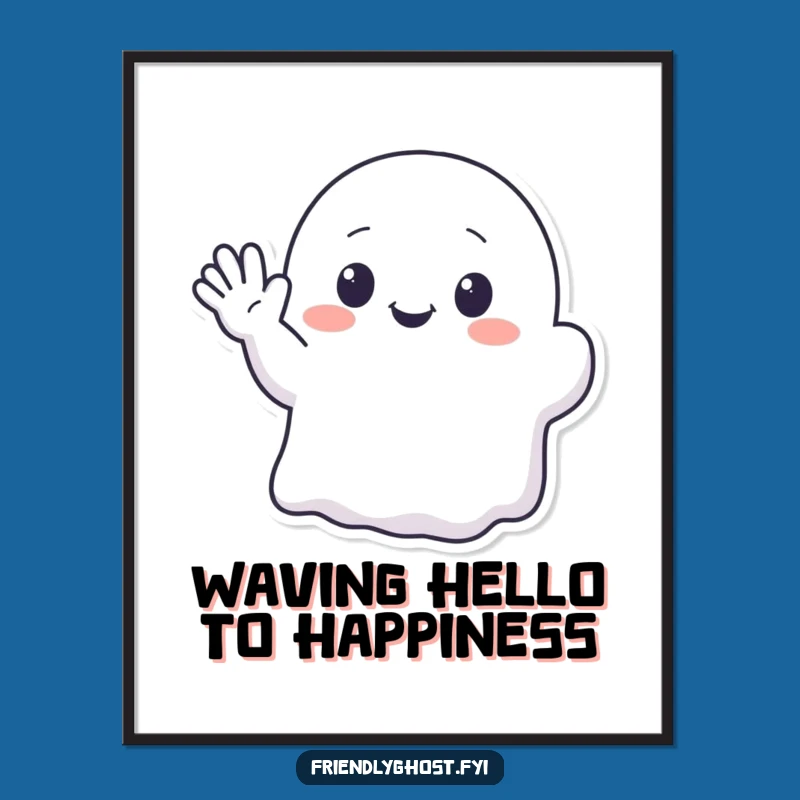 Kawaii Ghost Art Free Printable: Waving Friend Downloadable Wall Decor