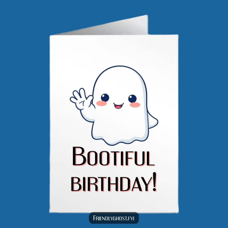 Free Printable Birthday Card: Happy Ghost Waving Goodbye Funny Gift