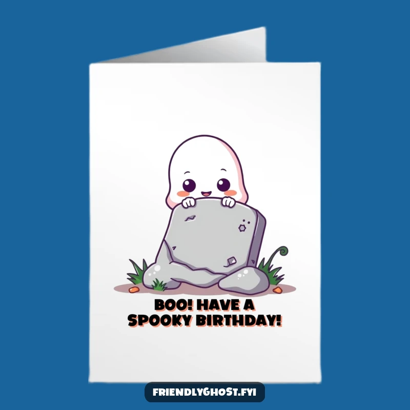 Free Printable Birthday Card: Cute Ghost Peeking Tombstone Funny Downloadable Gift