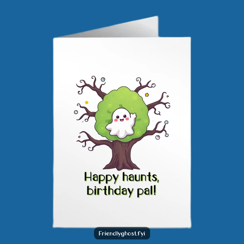 Free Printable Birthday Card: Friendly Ghost Tree Goodbye Funny Gift