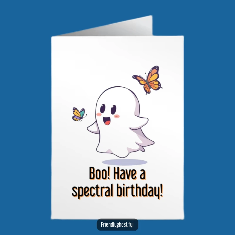 Free Printable Birthday Card: Funny Ghost Chasing Butterfly Fun Downloadable Gift