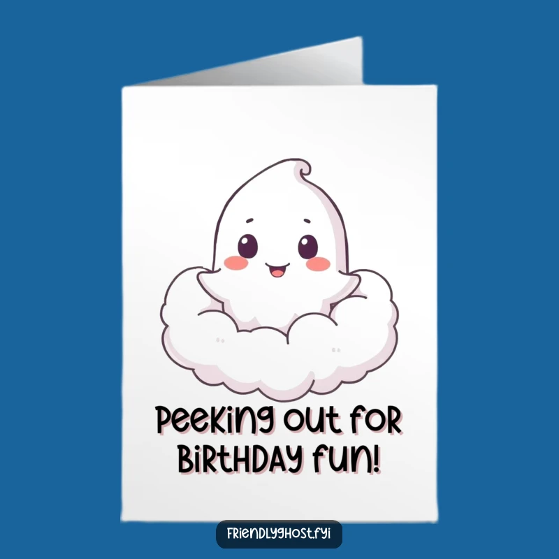 Free Printable Birthday Card: Ghost Peeking Cloud, Cute Gift!