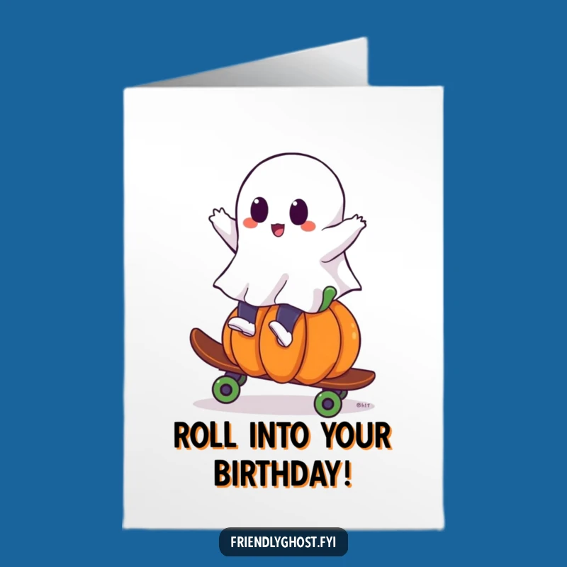 Free Printable Birthday Card: Ghost Pumpkin Skater Funny Downloadable Gift