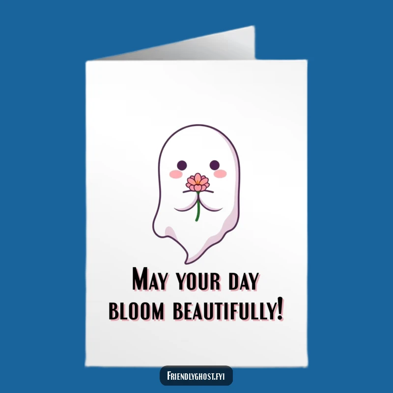 Free Printable Birthday Card: Gentle Ghost with Flower, Sweet Birthday Downloadable Gift