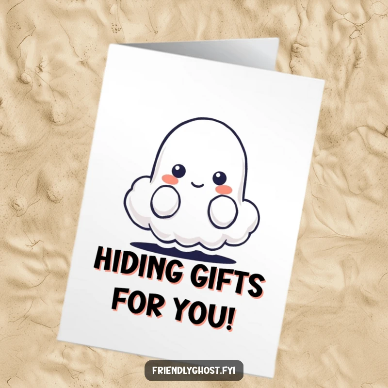 Funny Free Printable Congratulations Card featuring a shy ghost character peeking from behind a tiny, smiling cloud.