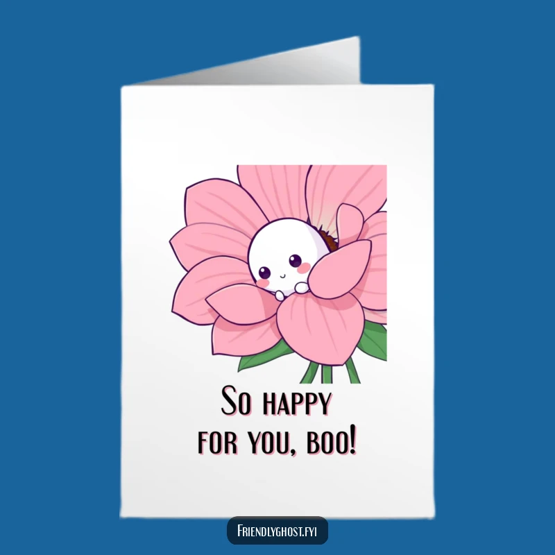 Free Printable Congrats Card: Shy Ghost Flower - Funny Downloadable Celebration Gift
