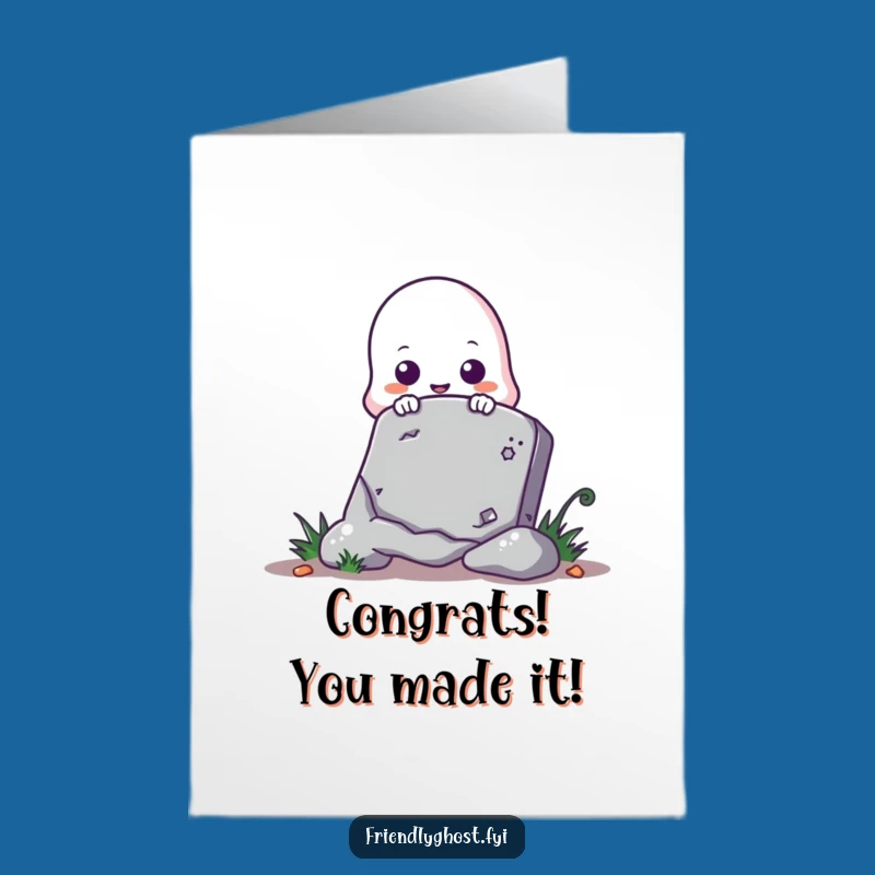 Free Printable Congratulations Card: Cute Ghost Peeking Tombstone Funny Downloadable Gift