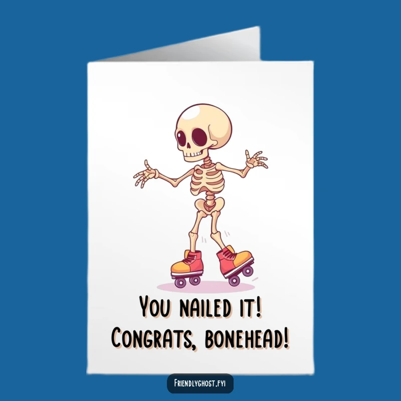 Free Printable Congrats Card: Skeleton Skater Triumph Funny Downloadable