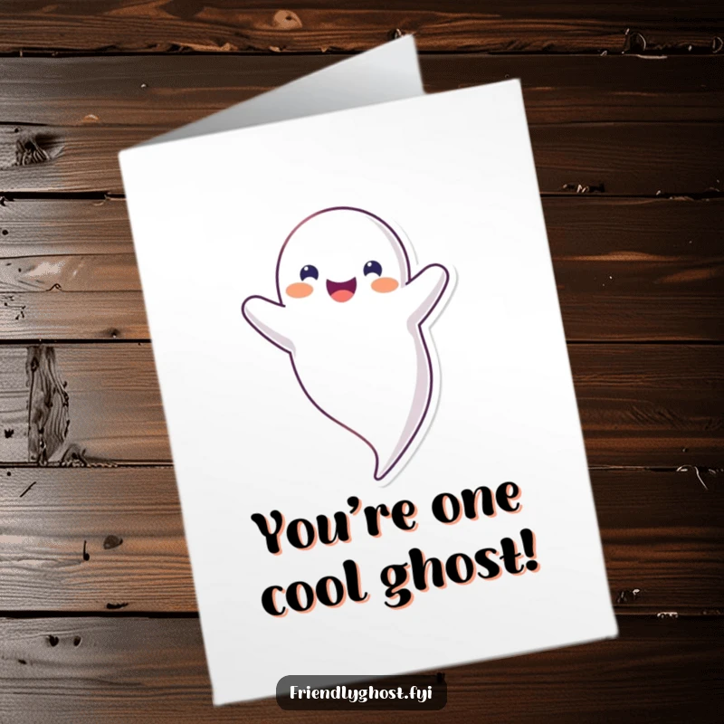 Funny Free Printable Congratulations card: a friendly ghost smiles while floating upside down, a playful way to celebrate achievements.
