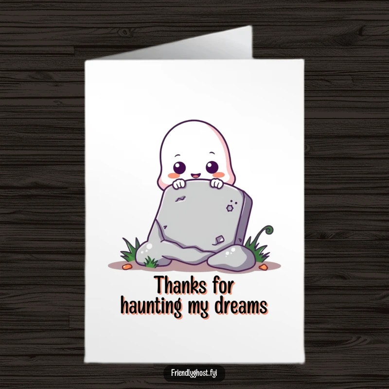 Funny Free Printable Thank You Card: Cute ghost peeking from behind a tombstone, perfect for a funny thank you.