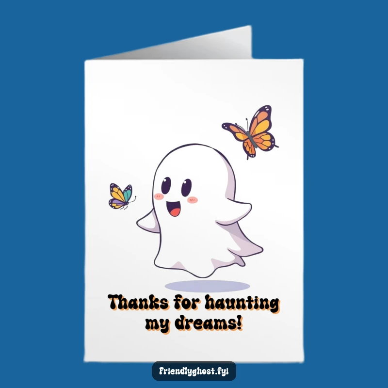 Free Printable Thank You Card: Funny Ghost Butterfly Chase Downloadable Gift
