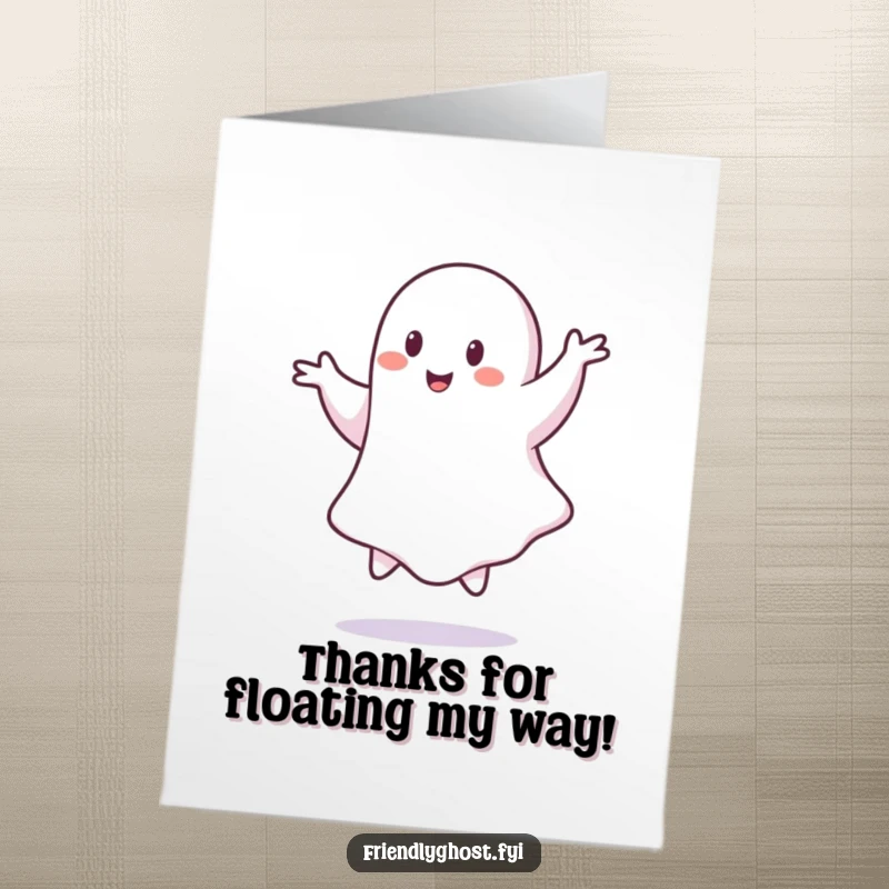 Funny Free Printable Thank You Card: A playful ghost gracefully doing a pirouette, expressing thanks with a humorous, downloadable flourish.