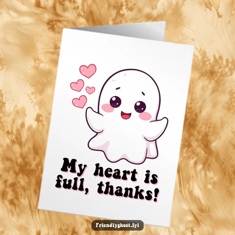 Funny Free Printable Thank You Card: A cheerful ghost blowing heart-shaped bubbles to express thanks.