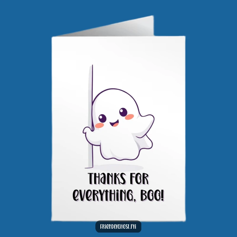 Free Printable Thank You Card: Charming Ghost Peeking Gratefully - Funny Downloadable Gift