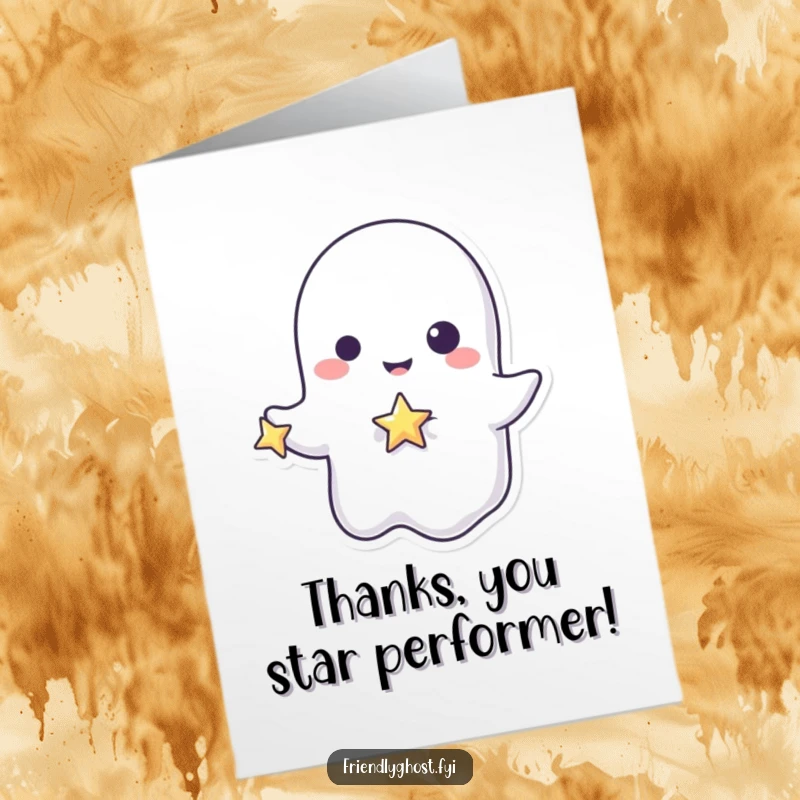 Funny Free Printable Thank You Card: A playful ghost character holding a tiny, dazzling, sparkling star.