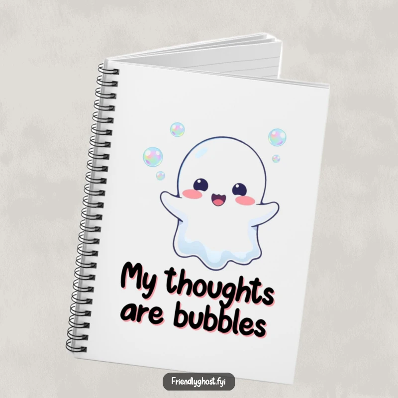 Funny Ghost Bubble Blower Notebook: A cheerful ghost happily blows iridescent bubbles, ideal for capturing ideas with a touch of magic.