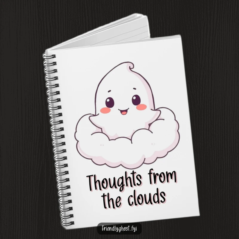 Funny Ghost Cloud Peeker Notebook: A cheerful ghost playfully peeks from a soft, fluffy cloud, ideal for capturing ideas with a touch of whimsy.