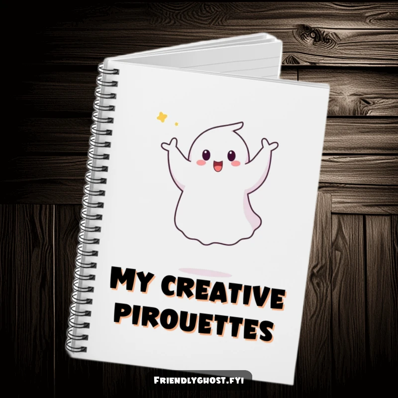 Funny Ghost Pirouette Notebook: A cheerful ghost joyfully performs a playful aerial pirouette, ideal for capturing ideas with spirited flair.