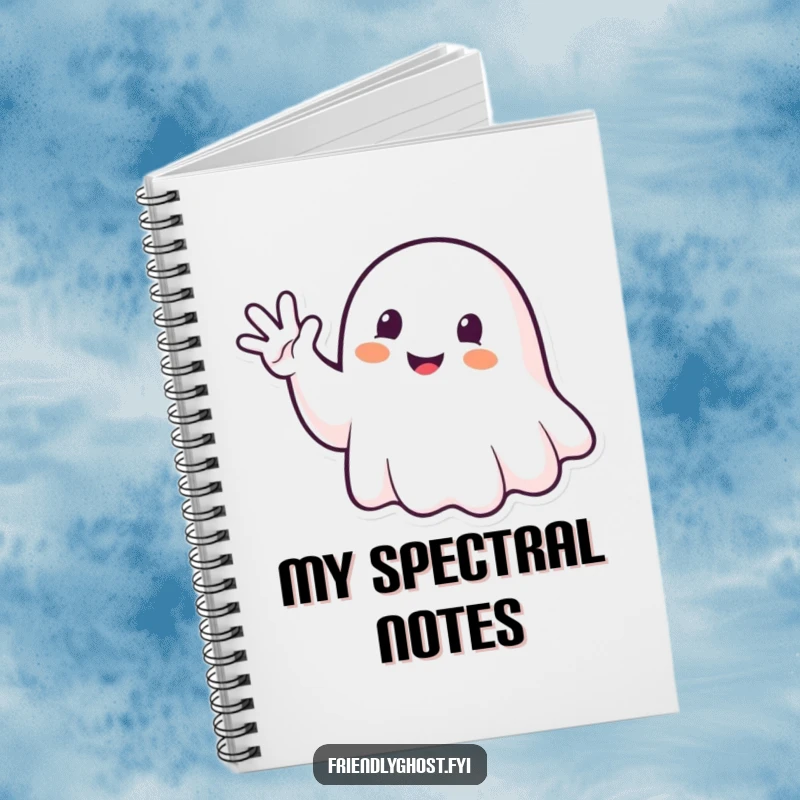 Funny Ghost Waving Notebook: Happy spirit waving enthusiastically, ideal for jotting down friendly ideas.