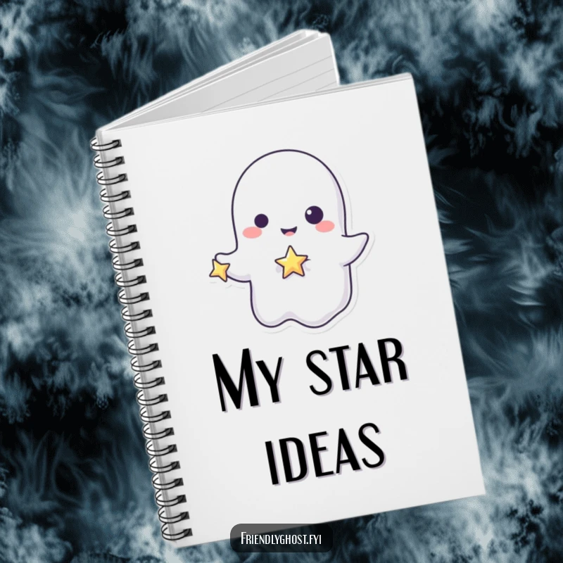 Funny ghost star notebook with a playful character holding a tiny, sparkling star, a humorous and functional stationery item gift.