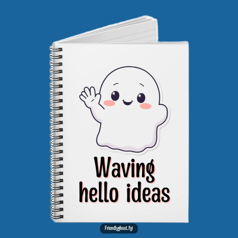 Funny Kawaii Ghost Waving Notebook - Jot Down Ideas with Cute Hello Gift