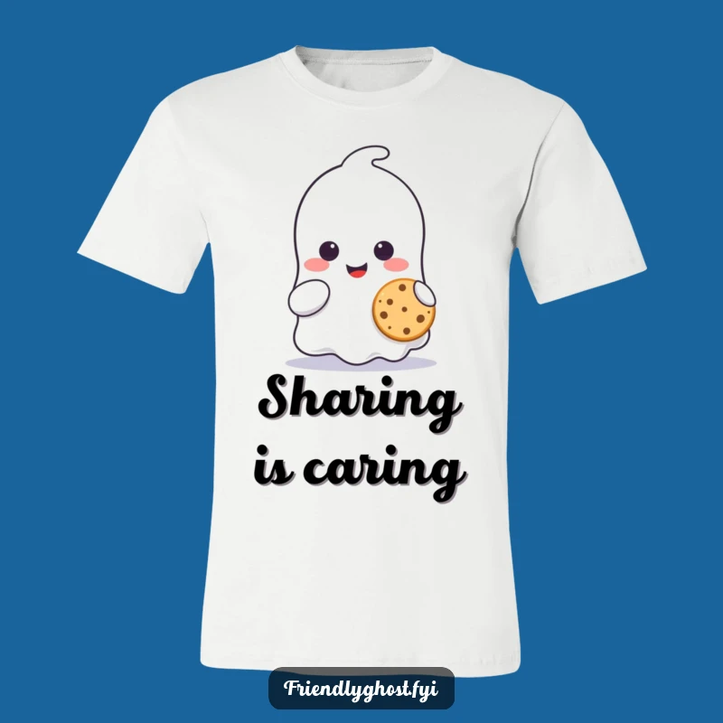 Funny Ghost Cookie T-Shirt: Cute Character Sharing a Tiny Treat Smile Tee, Gift!