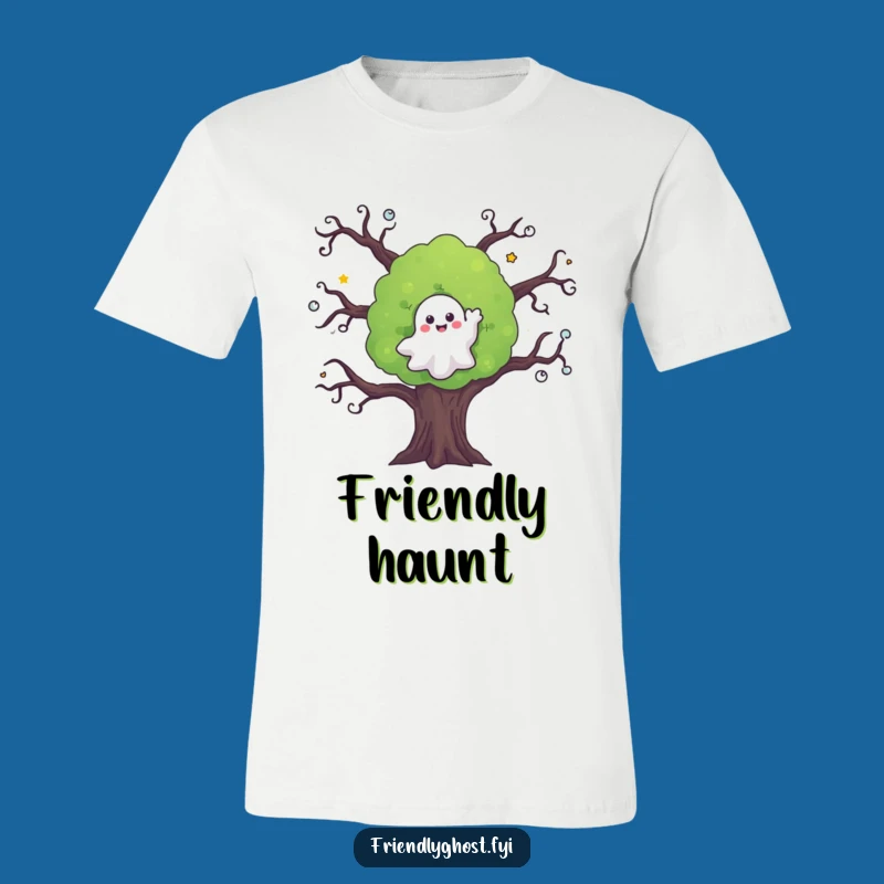 Funny Ghost Waving Tree T-Shirt: Spooky Friendly Apparel Gift