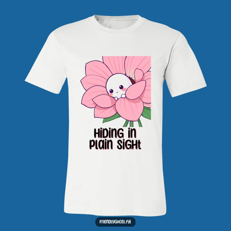 Funny Shy Ghost Flower T-Shirt: Playful Character Tee for Gentle Souls