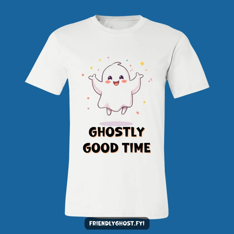 Funny Smiling Ghost Confetti Jump T-Shirt: Wear Your Celebration Spirit