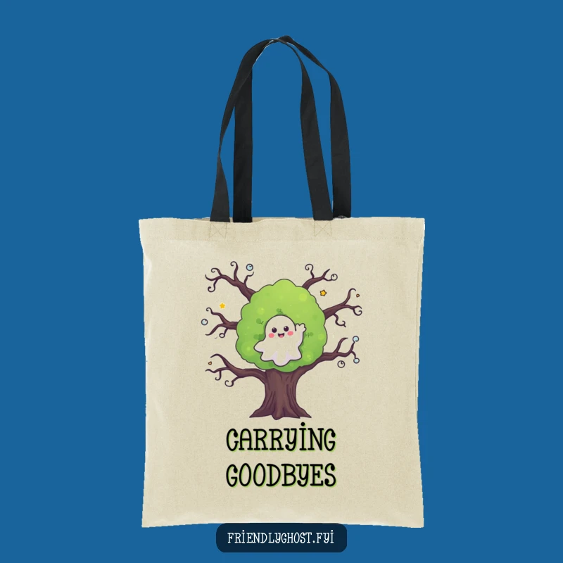Funny Ghost Waving Tree Tote Bag: Carry Friendly Spooky Style