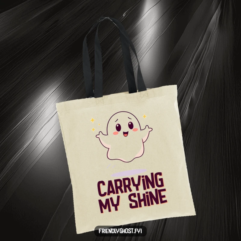 Funny Bouncing Ghost Tote Bag: A happy ghost bounces with a sparkling trail, giggling. Ideal for a funny gift for shoppers who love fun designs.