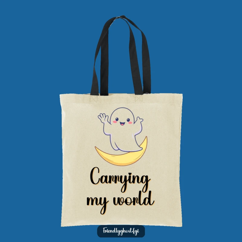 Funny Ghost Moon Wave Tote Bag: Spooky Friendly Greeting Carry-All, Perfect Gift for Shoppers