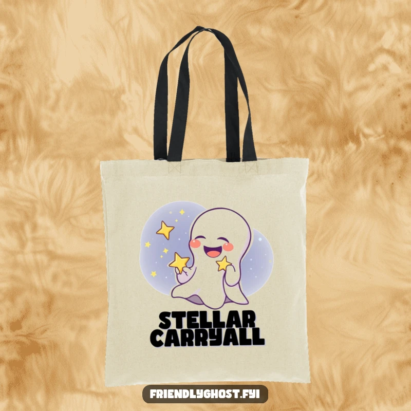 Funny ghost child tote bag with a giggling ghost holding a twinkling star, perfect for carrying essentials humorously.