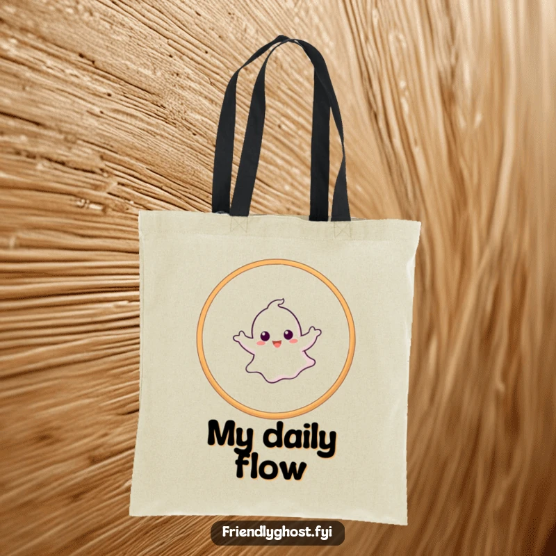 Funny ghost tote bag depicting a playful ghost effortlessly navigating a hoop, great for carrying daily necessities.